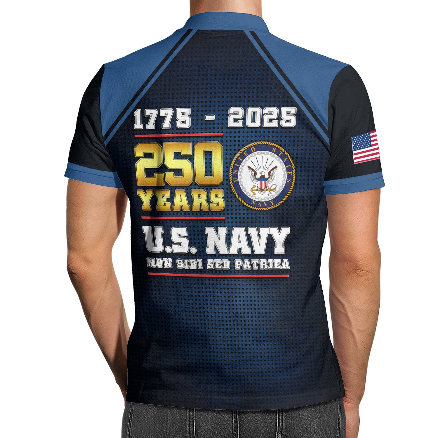 US Navy 250th Anniversary Polo Shirt – Custom Rank & Text Veteran Edition