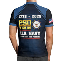 US Navy 250th Anniversary Polo Shirt – Custom Rank & Text Veteran Edition