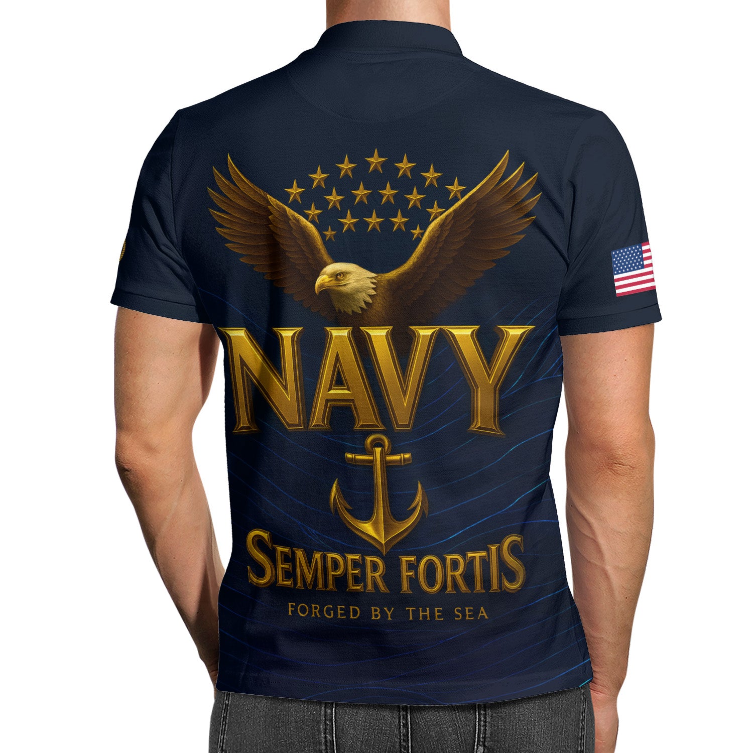 US Navy 250th Anniversary Polo Shirt – Sailor Cap Design with Custom Rank