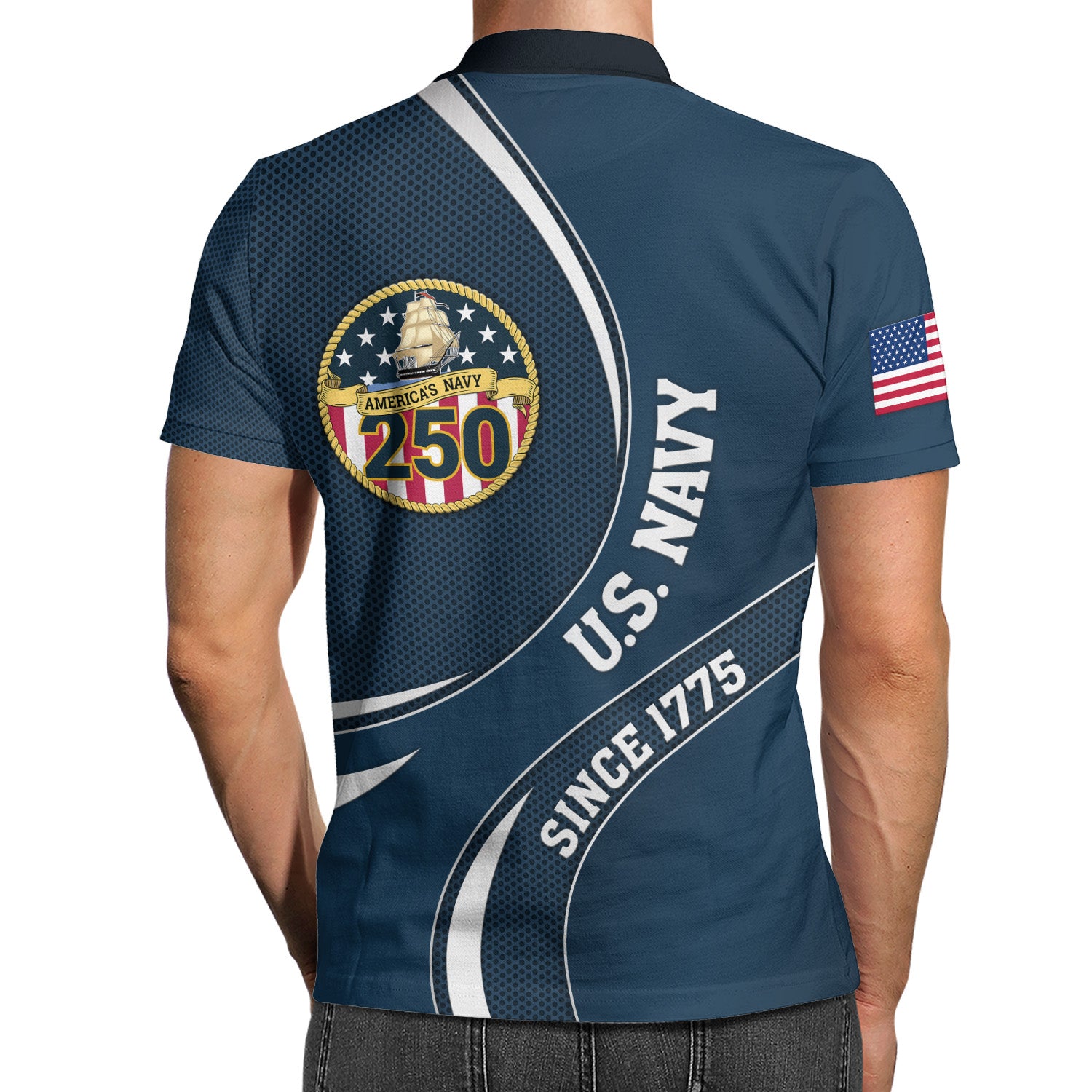Navy Veteran Polo Shirt – 250 Years of Service, Personalized Rank