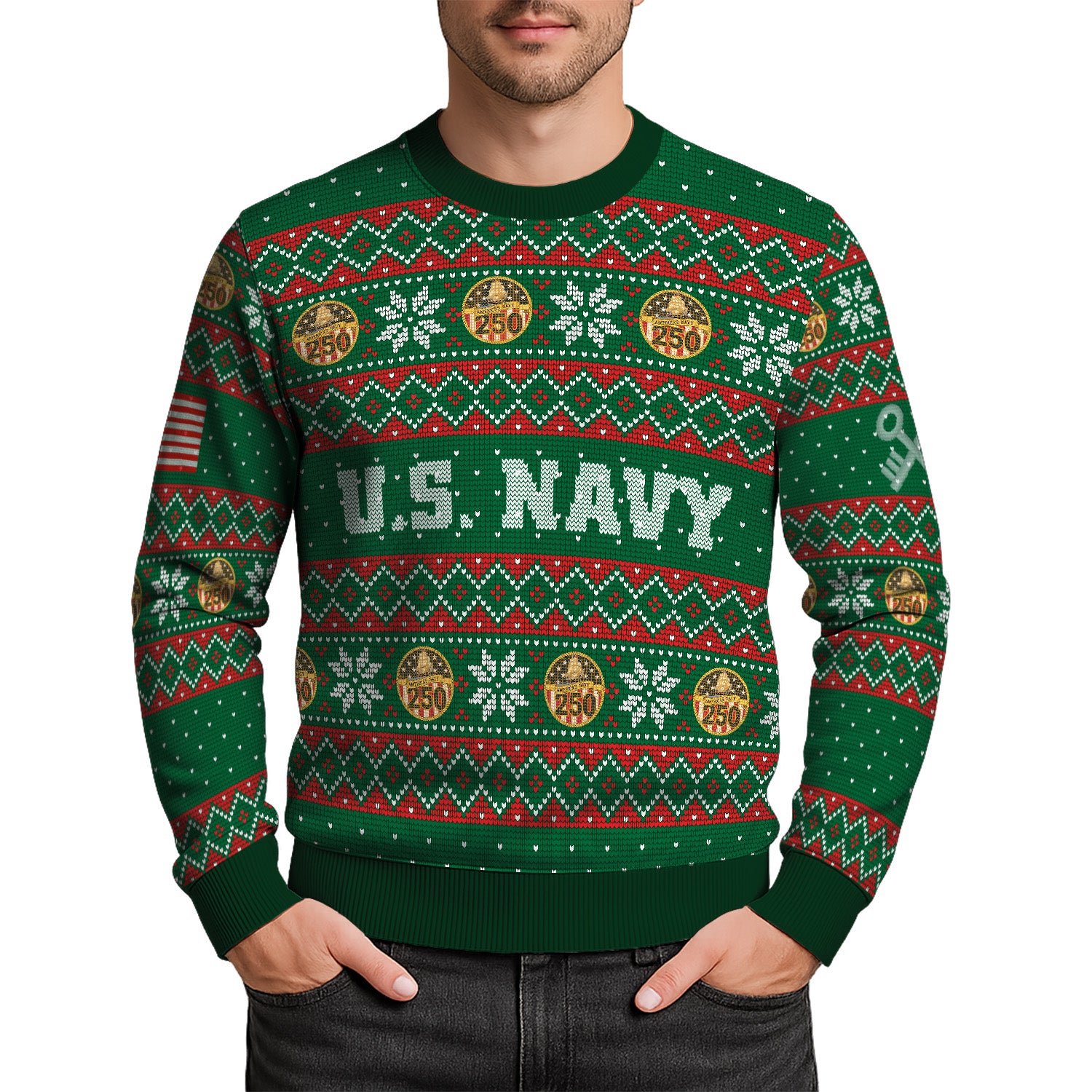 Personalized US Navy Christmas Ugly Sweater UST024