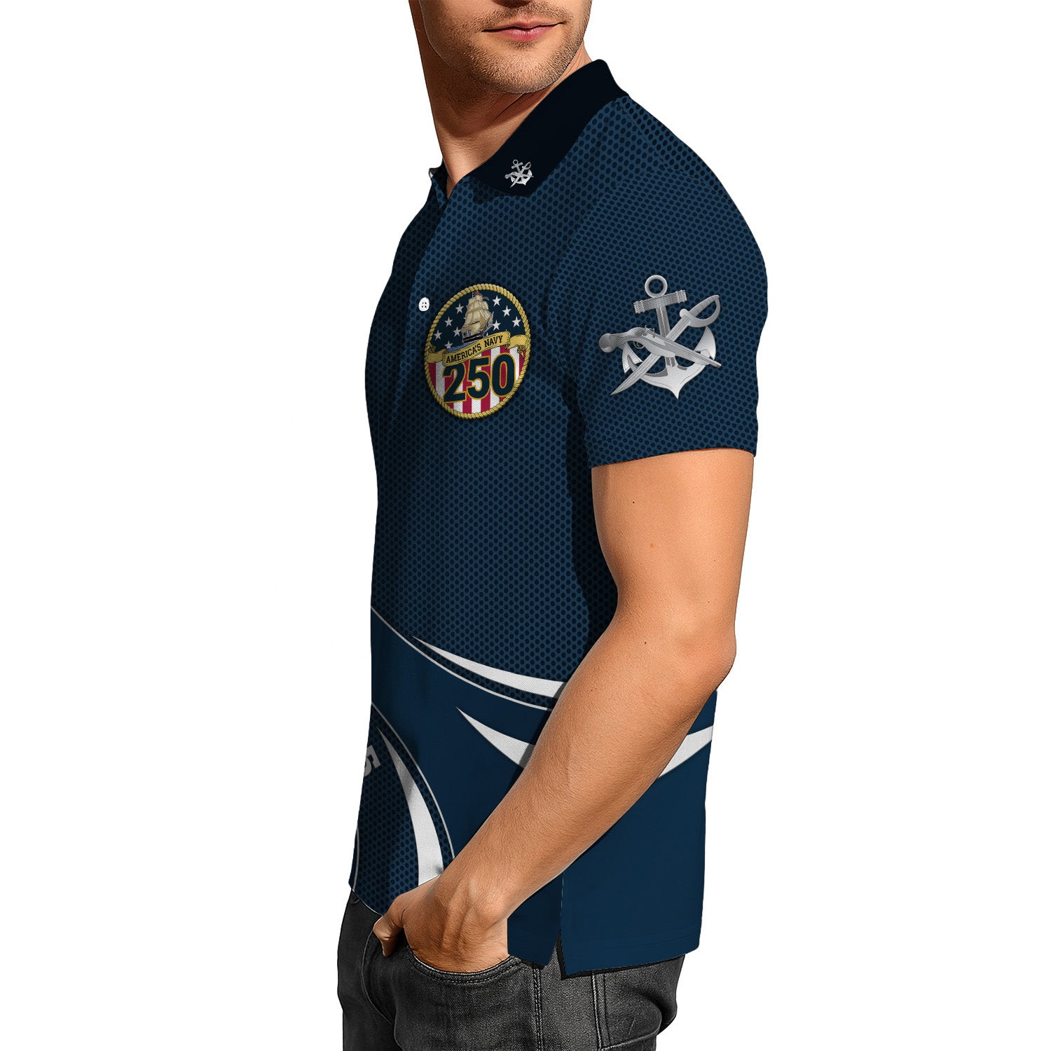 Navy Veteran Polo Shirt – 250 Years of Service, Personalized Rank