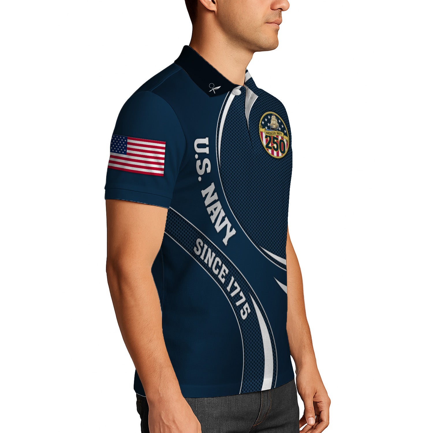Navy Veteran Polo Shirt – 250 Years of Service, Personalized Rank