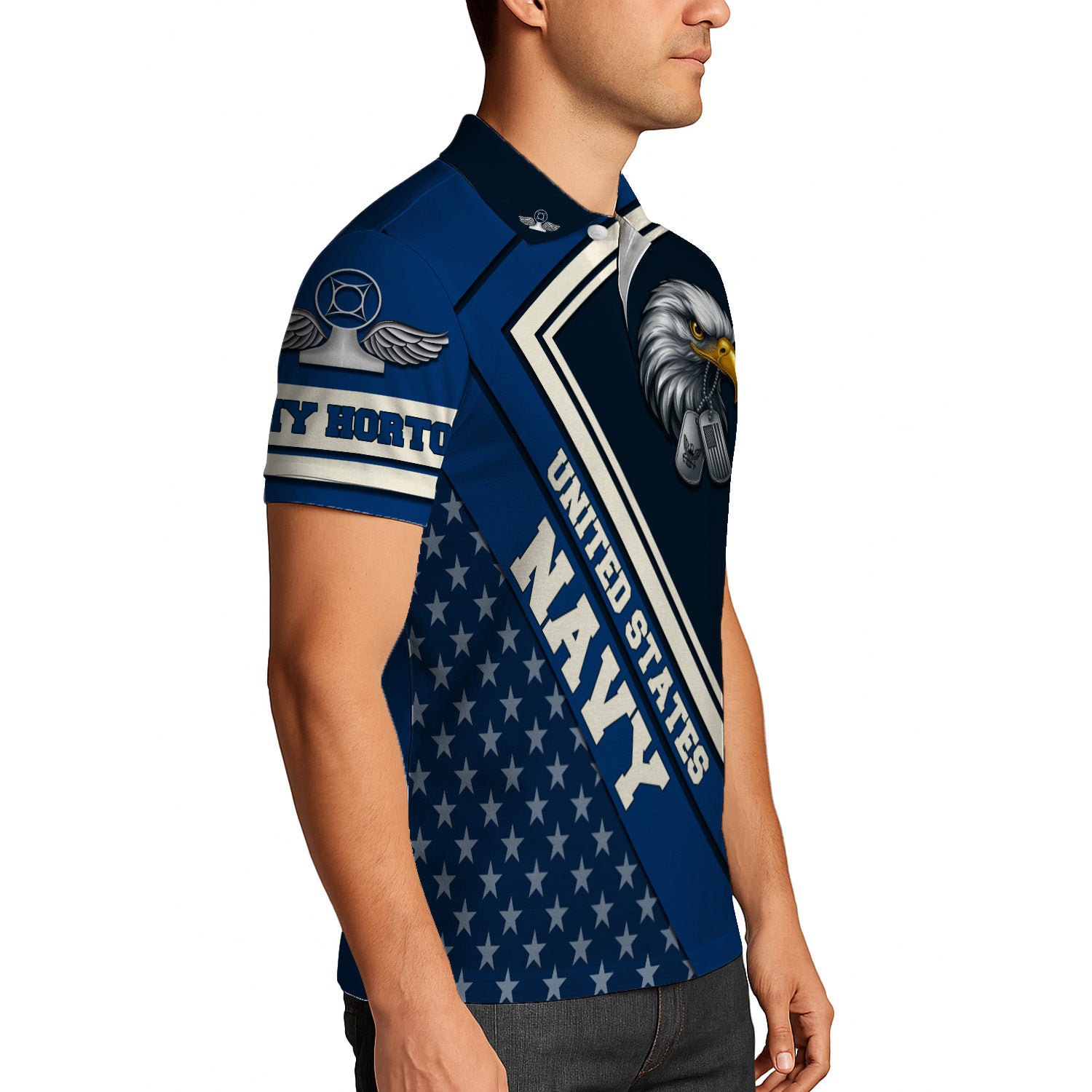 US Navy Polo Shirt – Bald Eagle & American Stars Custom Veteran