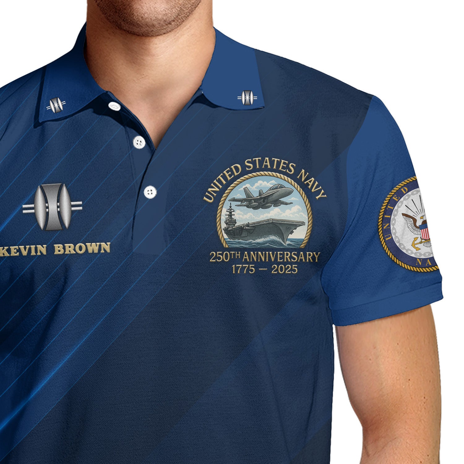 US Navy 250th Anniversary Polo Shirt – Custom Rank & Aircraft Tribute Design