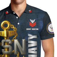 US Navy Polo Shirt – Bold Anchor Design with Custom Rank, Text & Years