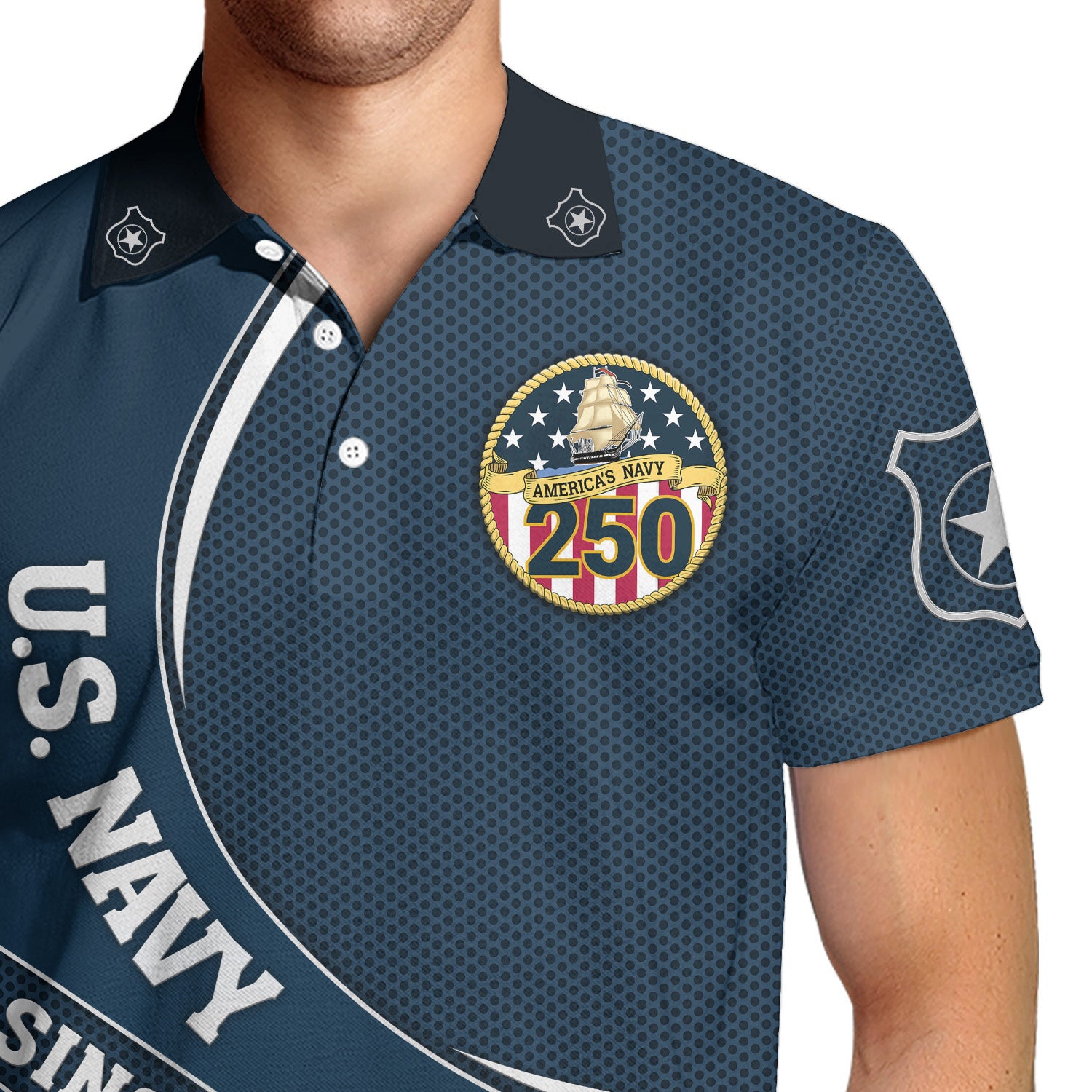 Navy Veteran Polo Shirt – 250 Years of Service, Personalized Rank