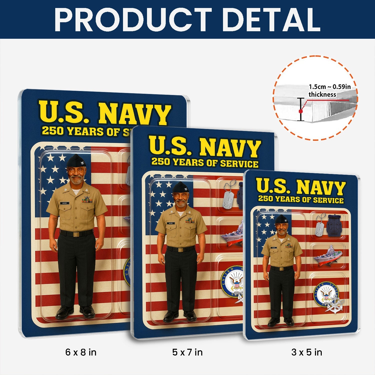 Personalized US NAVY 250th Years Of Service Figure Style Acrylic Plaque