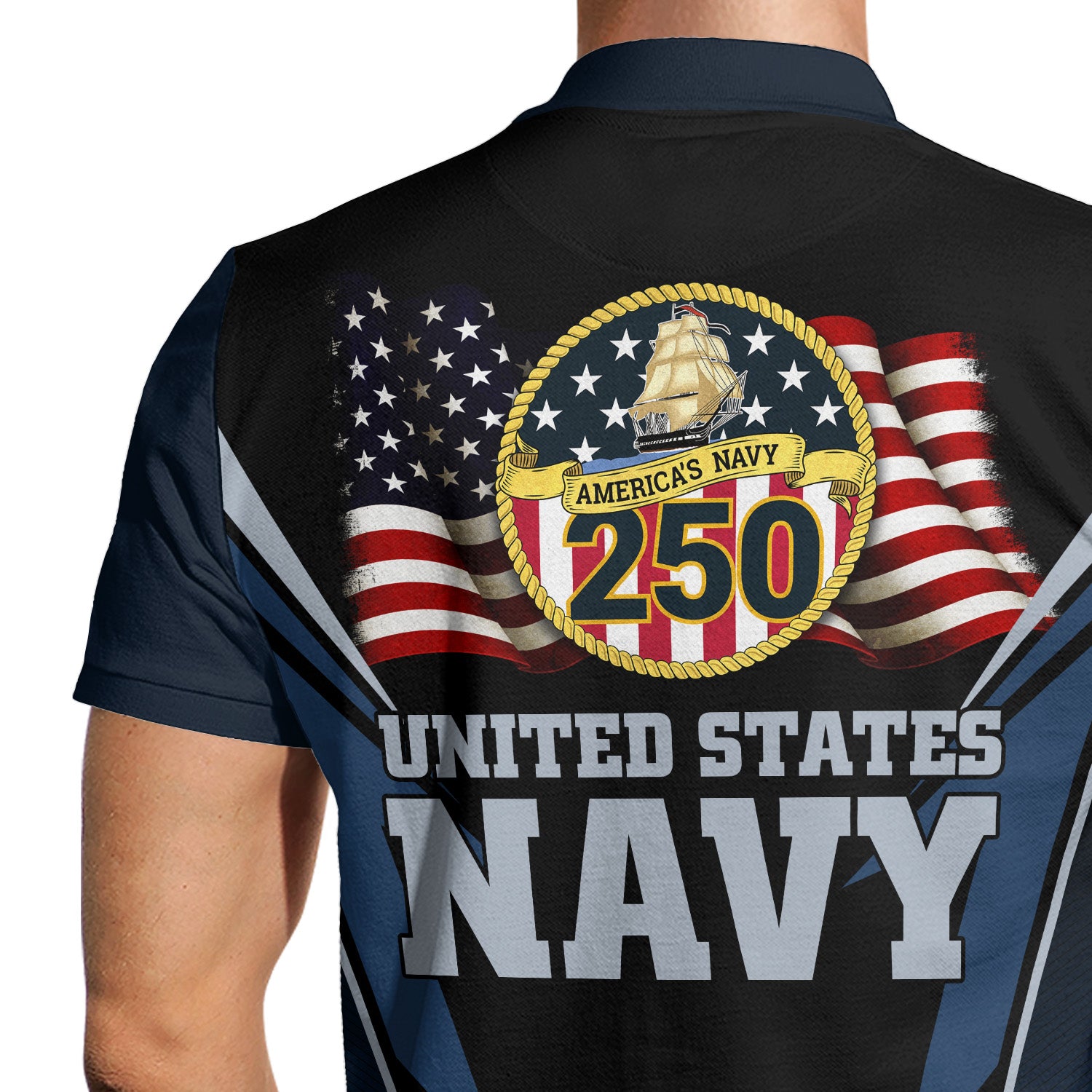 US Navy Polo Shirt – Lightning Eagle Design with Custom Rank & Text