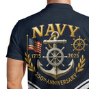 US Navy 250th Anniversary Polo Shirt – Anchor Crest Design with Custom Rank