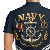 US Navy 250th Anniversary Polo Shirt – Anchor Crest Design with Custom Rank