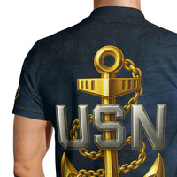 US Navy Polo Shirt – Bold Anchor Design with Custom Rank, Text & Years